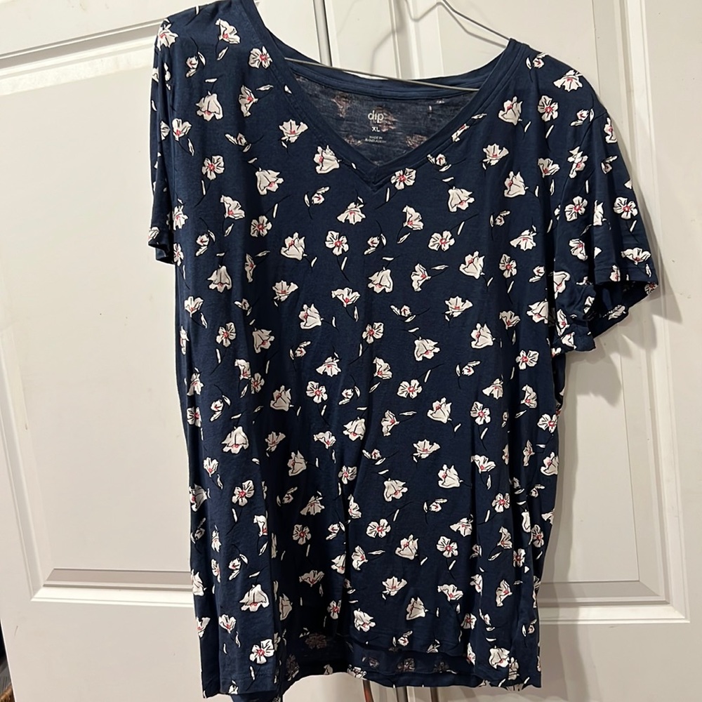 Navy blue with flour V-neck